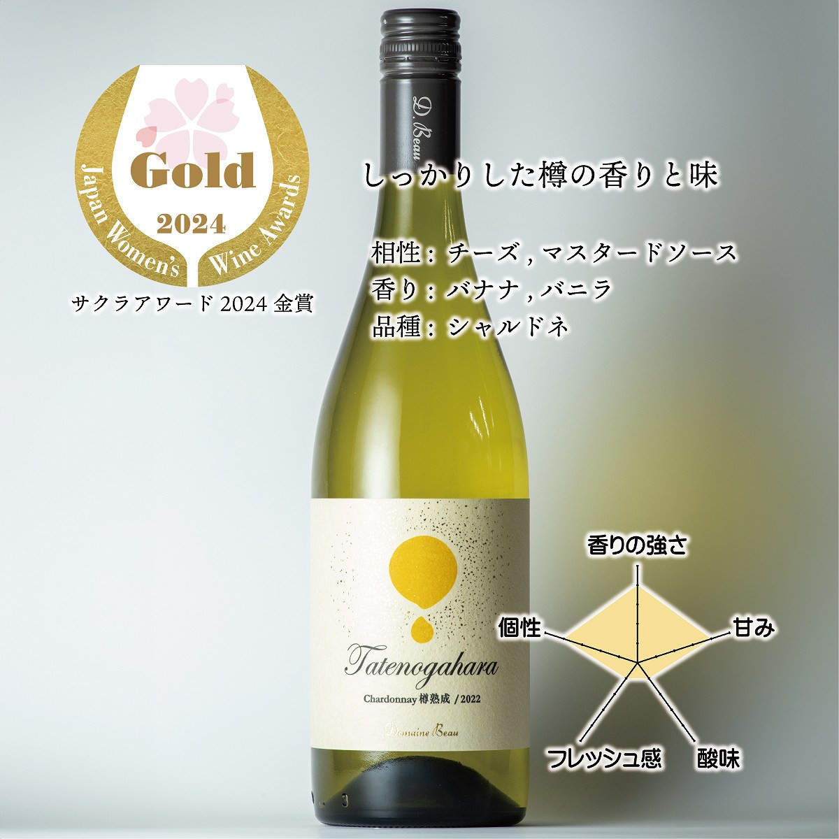 立野原 シャルドネ樽熟成 2022 ワイナリー風景ポチ袋5枚セット付き