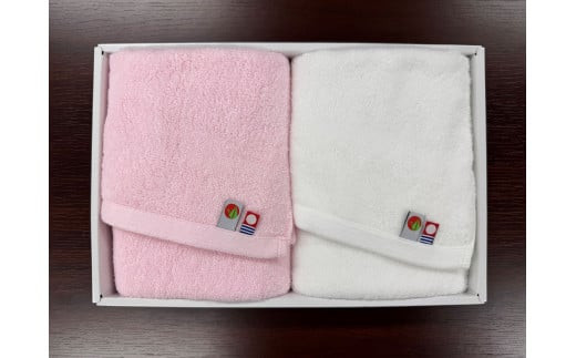 &nbsp;折り鶴再生甘撚りフェイスタオルセット&nbsp;ピンク、ホワイト2枚セット