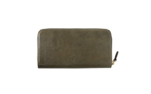 ＼年内発送／「千菱」 ラウンド 長財布 栃木レザーWコガシ /カーキ L001