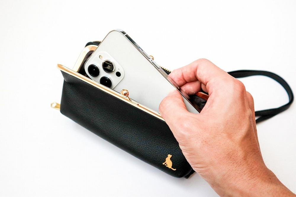 ブラック】スマホショルダー お財布ショルダー がま口 がま口財布