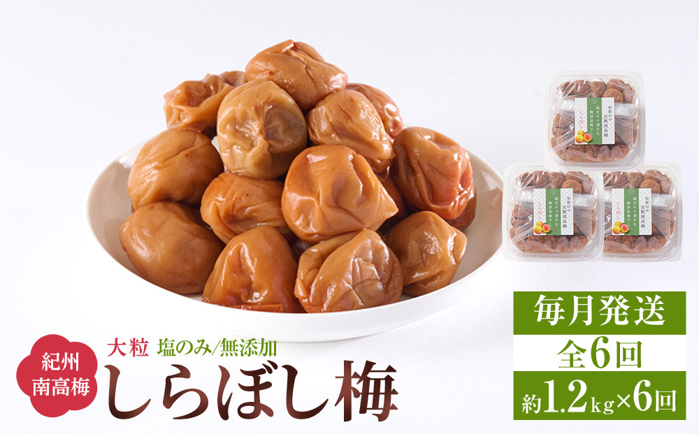 梅干し&nbsp;しらぼし梅&nbsp;約1.2kg（約400g×3）塩のみ&nbsp;無添加&nbsp;大粒&nbsp;紀州南高梅&nbsp;塩分約15％&nbsp;和歌山県産&nbsp;[&nbsp;定期便&nbsp;毎月発送・全6回&nbsp;]