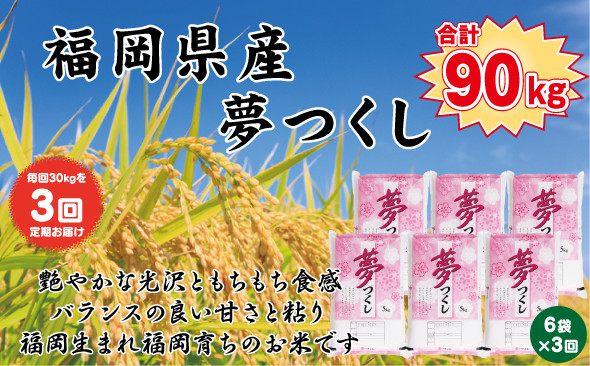 【定期便全3回】【令和7年産新米予約】【食味鑑定士厳選】福岡県産&nbsp;夢つくし30kg&nbsp;(5kg×6袋)&nbsp;合計&nbsp;90kg
