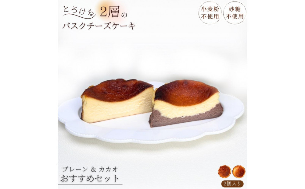 とろける2層のバスクチーズケーキ2個セット（プレーン・カカオ）