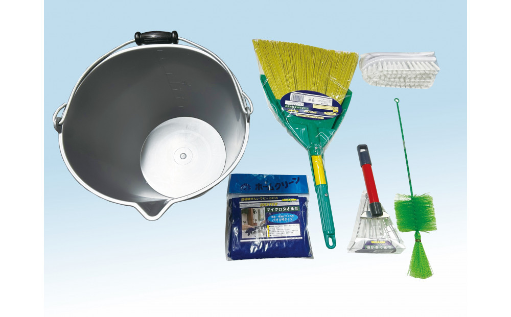 【セット】墓参りセット（シルバーバケツ8L、ミニスター＆チリトリ、ハードタイルブラシ、ビン洗い、根かきくまで）