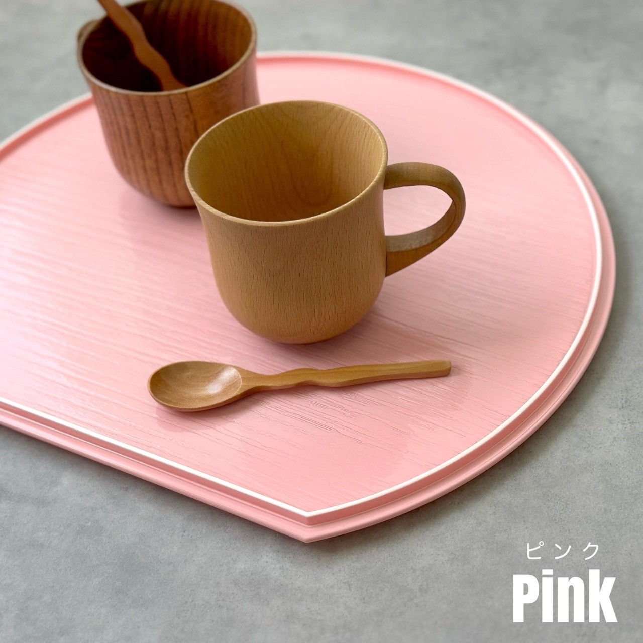 紀州漆器&nbsp;半月盆&nbsp;お盆&nbsp;パステルカラー&nbsp;約36cm&nbsp;ピンク