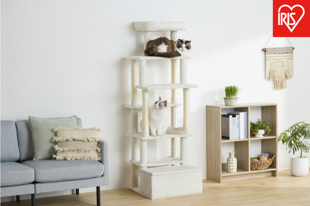 ペット&nbsp;収納付きファブリックキャットタワー&nbsp;SFC-157&nbsp;ホワイト