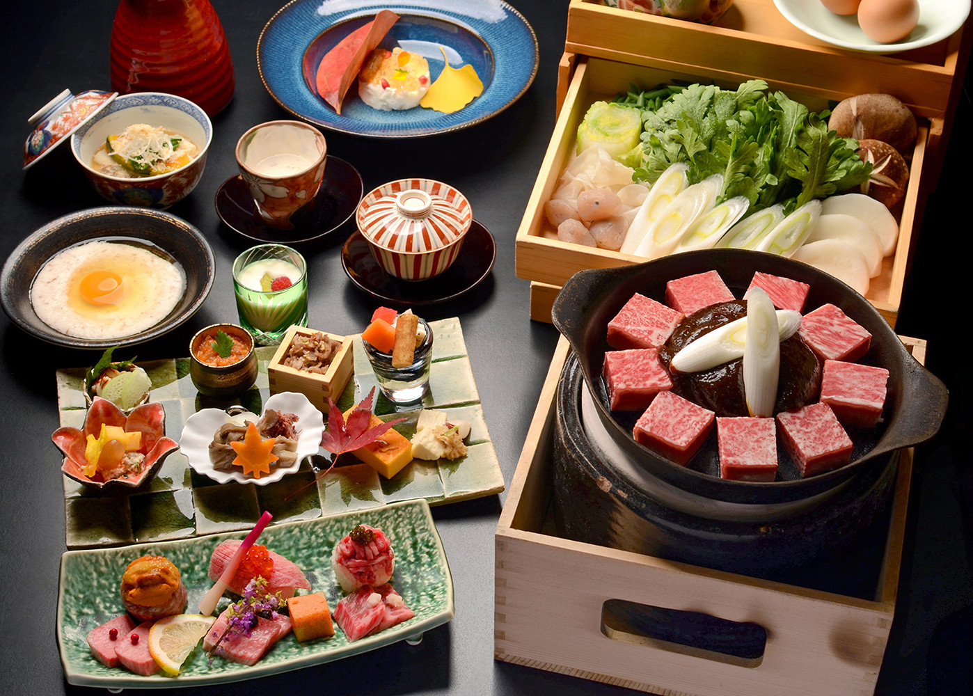 川床席で食べる絶品牛なべ　絶品　「極コース」2名様分