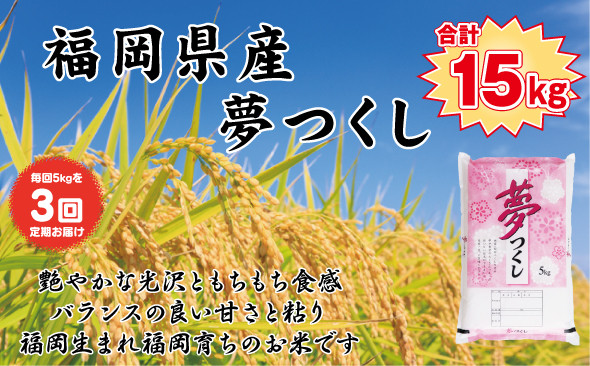 【定期便全3回】【令和7年産新米】【食味鑑定士厳選】福岡県産&nbsp;夢つくし5kg&nbsp;(5kg×1袋)&nbsp;合計&nbsp;15kg【精米&nbsp;お米&nbsp;米&nbsp;ご飯&nbsp;ごはん&nbsp;ブランド&nbsp;ブランド米&nbsp;夢つくし&nbsp;食品&nbsp;ふるさと納税&nbsp;人気&nbsp;おすすめ&nbsp;送料無料&nbsp;炊飯&nbsp;炊飯器&nbsp;福岡&nbsp;福岡県産&nbsp;筑前&nbsp;筑前町&nbsp;】
