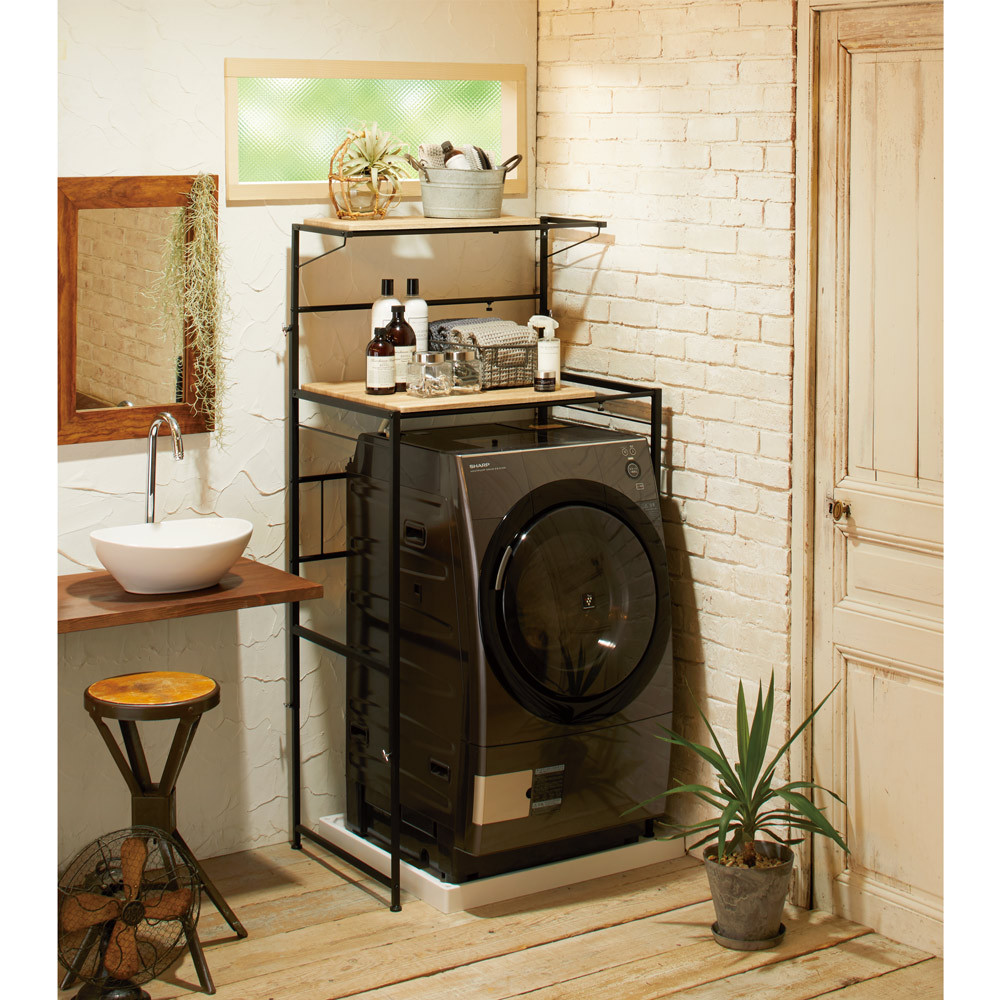 天井が低くても置けるカフェスタイルランドリーラック 棚2段 高さ143～193cm【ホワイト】_1904000792_01