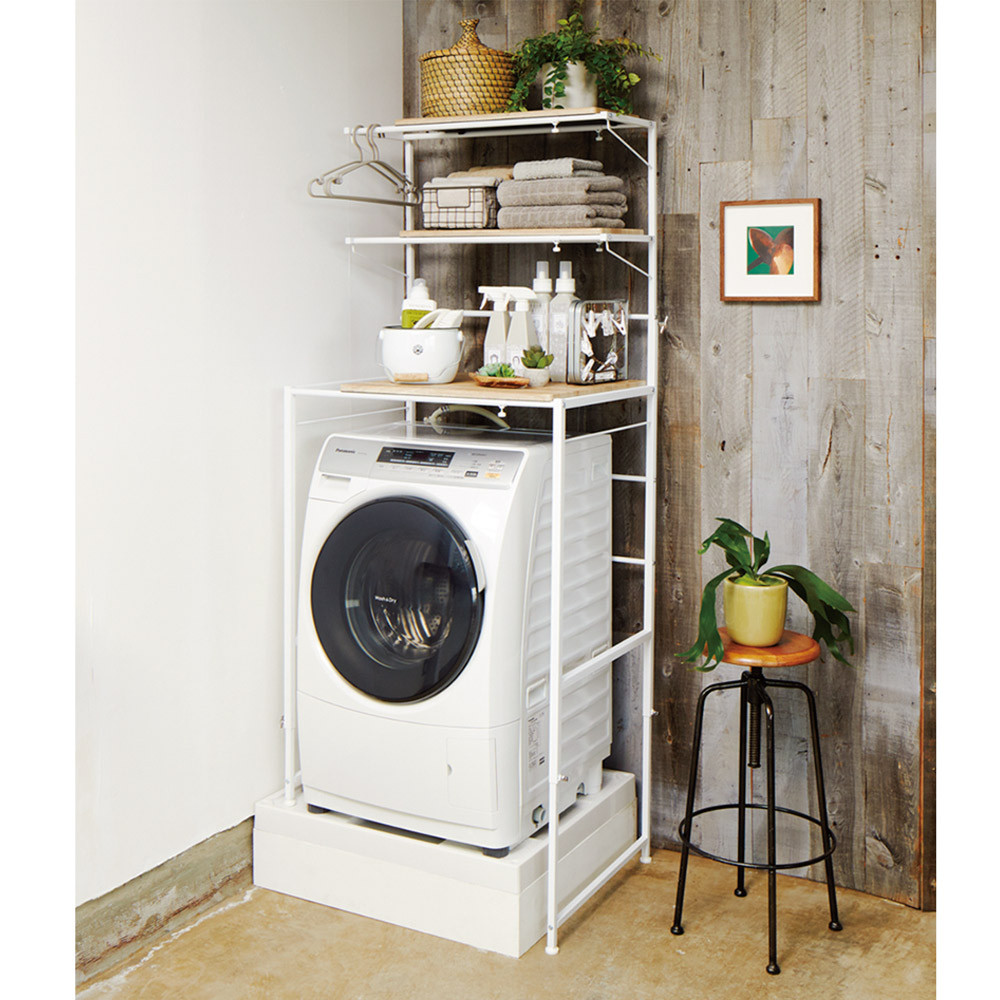 天井が低くても置けるカフェスタイルランドリーラック 棚3段 高さ172～222cm【ブラック】_1904000793_02