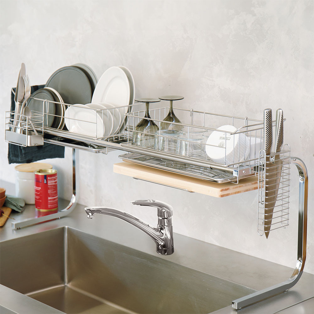 手前がすっきり伸長式シンク上ステンレス水切り１段（幅84～104cm）_1296500581_00