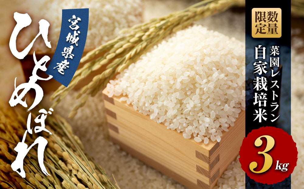 【令和6年産】数量限定&nbsp;菜園レストラン「野の風」自家栽培米&nbsp;ひとめぼれ3kg