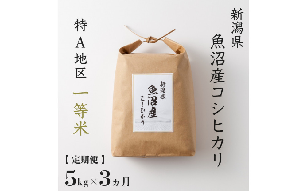 【&nbsp;定期便&nbsp;】&nbsp;5kg&nbsp;×&nbsp;3ヶ月&nbsp;特A&nbsp;一等米&nbsp;魚沼産&nbsp;コシヒカリ&nbsp;令和7年産　新潟　新潟県　こしひかり　魚沼　特A地区　5キロ　頒布会