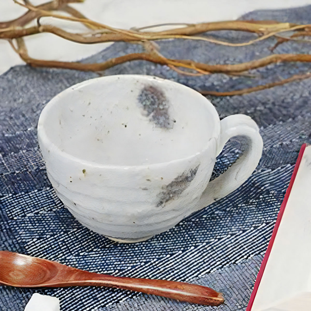 信楽焼&nbsp;陶器製&nbsp;丸型スープカップ&nbsp;(雪結晶)