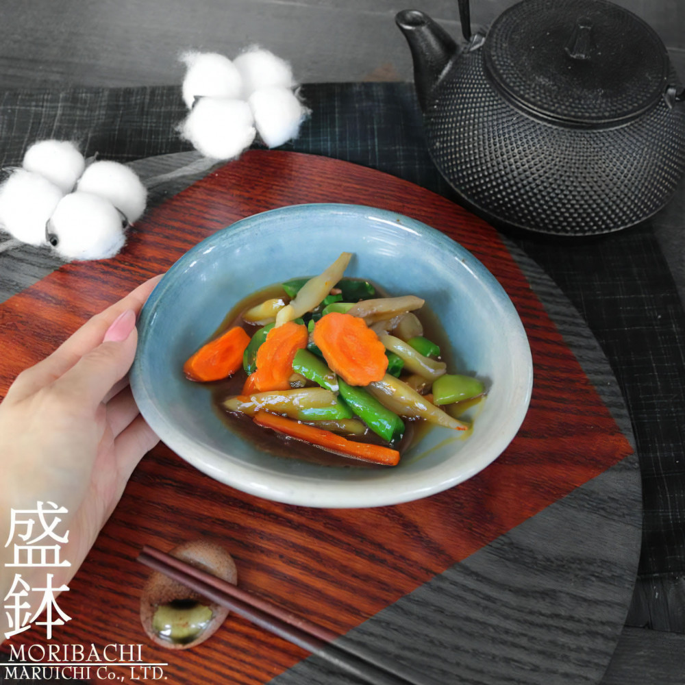 信楽焼 陶器製 たわみ小鉢 (蒼流)