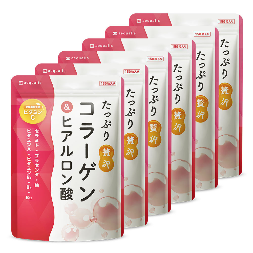 たっぷり贅沢&nbsp;コラーゲン&nbsp;サプリ&nbsp;ヒアルロン酸&nbsp;プラセンタ&nbsp;ビタミンC&nbsp;配合&nbsp;国内製造&nbsp;&nbsp;6袋（6ヶ月分）