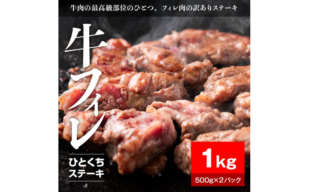 【12月期間限定の特別寄附額】牛ヒレタレ漬けひとくちステーキ1kg（500g×2パック）【配送不可：離島】