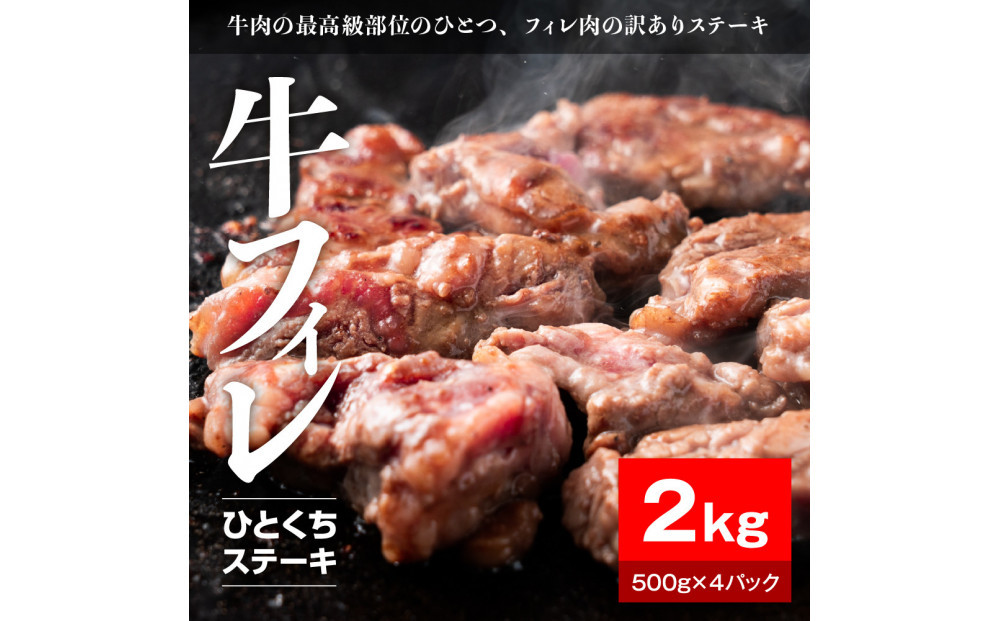 牛ヒレタレ漬けひとくちステーキ2kg（500g×4パック）【配送不可：離島】