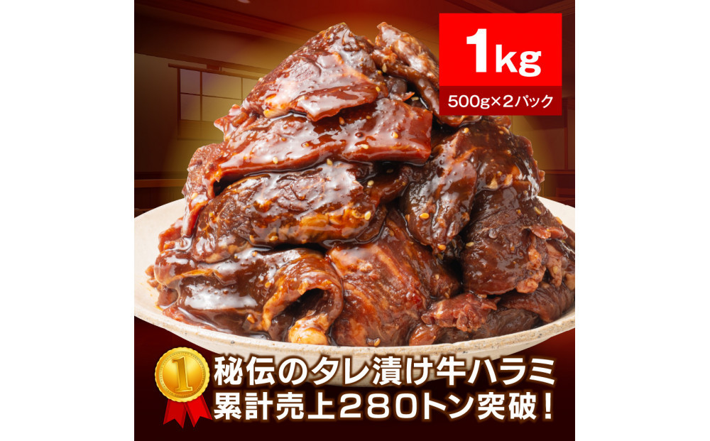 【12月期間限定の特別寄附額】伝のタレ漬け牛ハラミ 1kg（500g×2パック）【配送不可：離島】