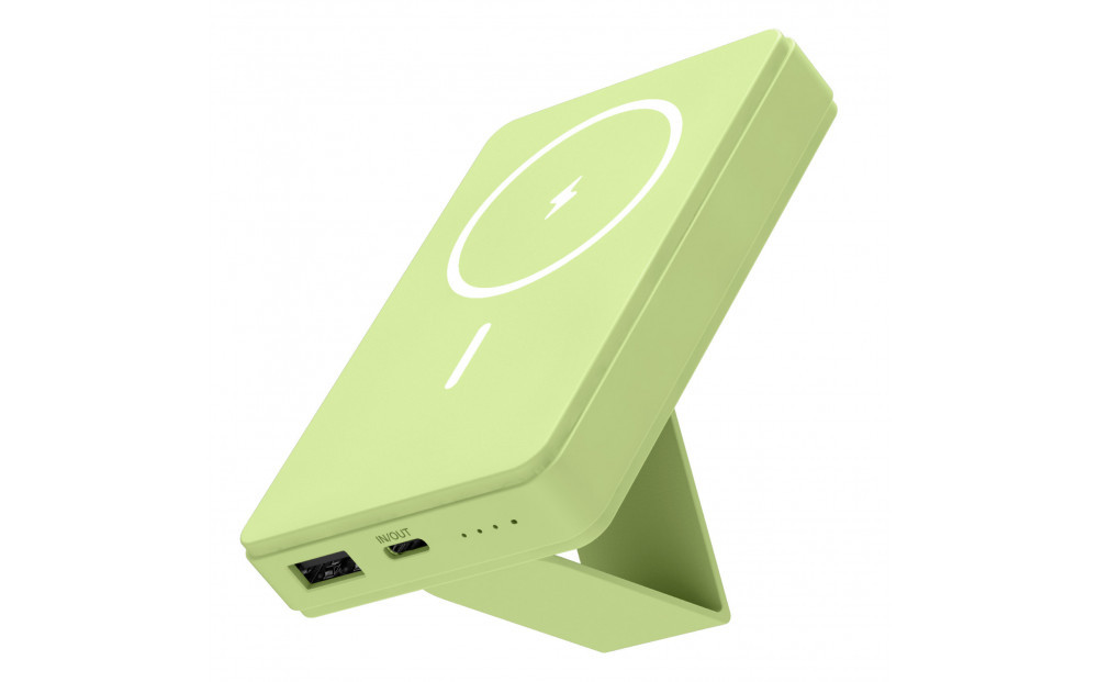 【多摩電子工業株式会社】モバイルバッテリー 5000mAh MagSafe対応 ワイヤレス充電器【ピクニックグリーン】