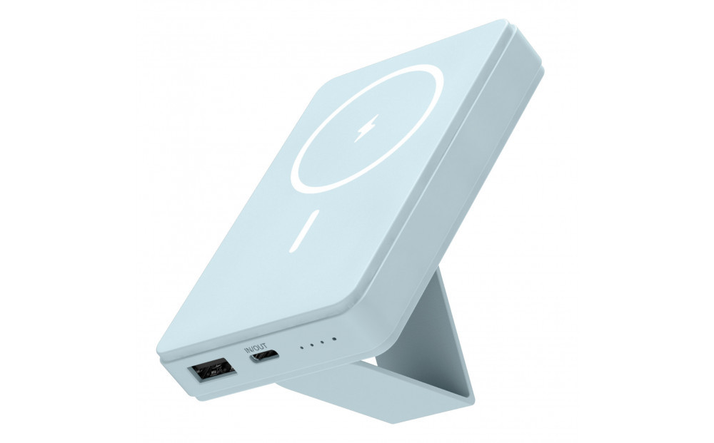 【多摩電子工業株式会社】モバイルバッテリー 5000mAh MagSafe対応 ワイヤレス充電器【ベビーブルー】