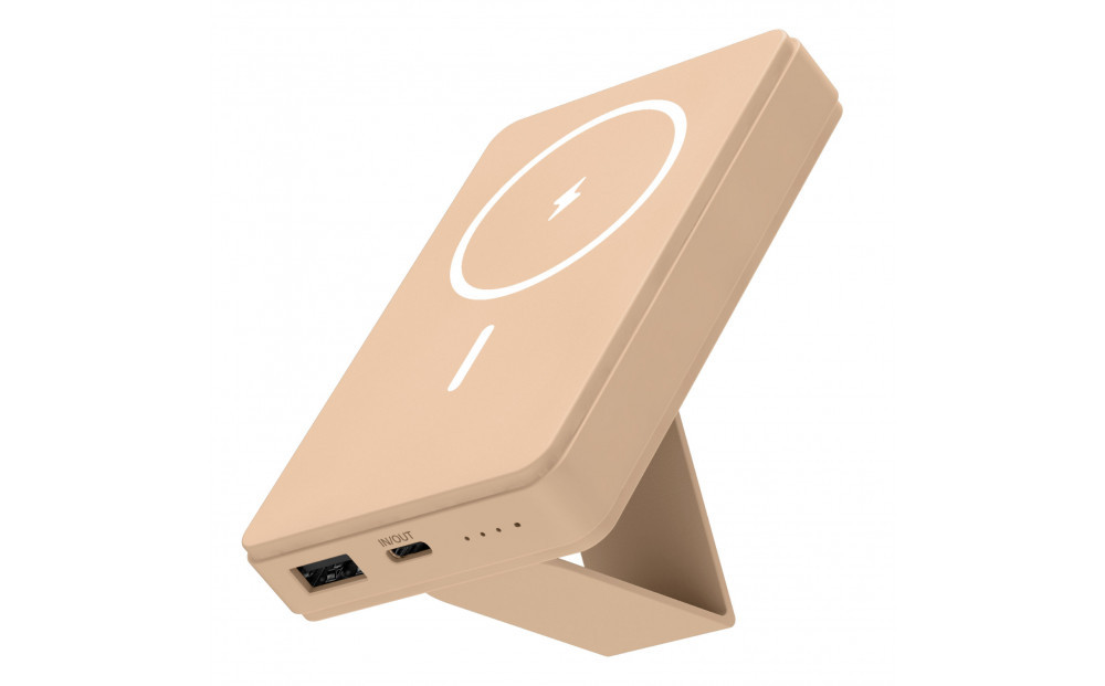 【多摩電子工業株式会社】モバイルバッテリー 5000mAh MagSafe対応 ワイヤレス充電器【カフェラテ】