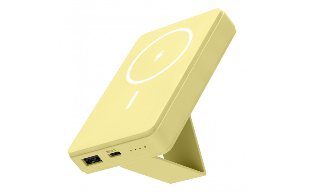 【多摩電子工業株式会社】モバイルバッテリー 5000mAh MagSafe対応 ワイヤレス充電器【レモンイエロー】