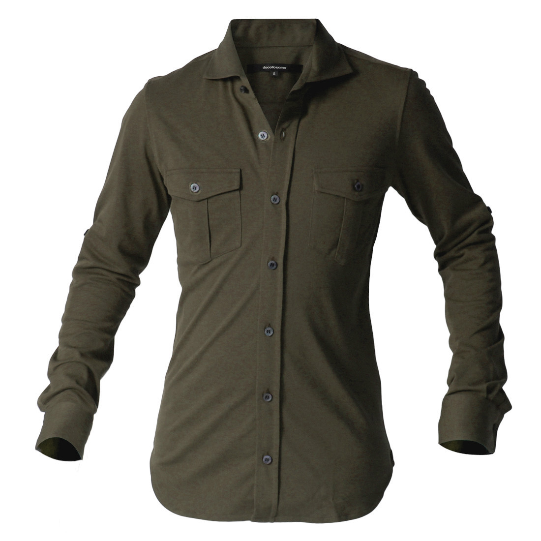 DJS-001&nbsp;decollouomo&nbsp;メンズパイロットシャツ長袖（生地／コンコルド）オリーブ／XLサイズ