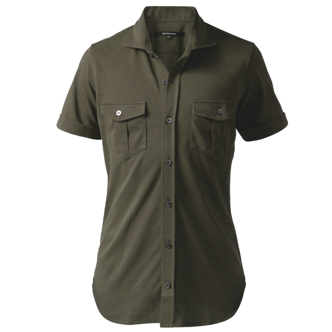 DJS-003&nbsp;decollouomo&nbsp;メンズパイロットシャツ半袖（生地／コンコルド）オリーブ／XLサイズ
