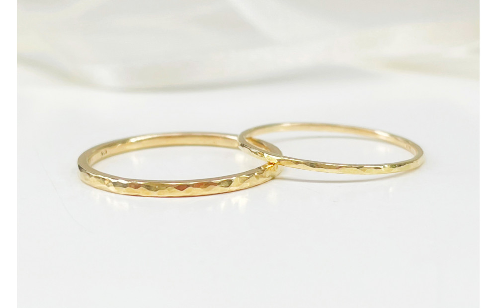 【K18&nbsp;ペアリング】丸つち目&nbsp;細＆厚リング（ハンドメイド）-&nbsp;ギフト包装付き&nbsp;-