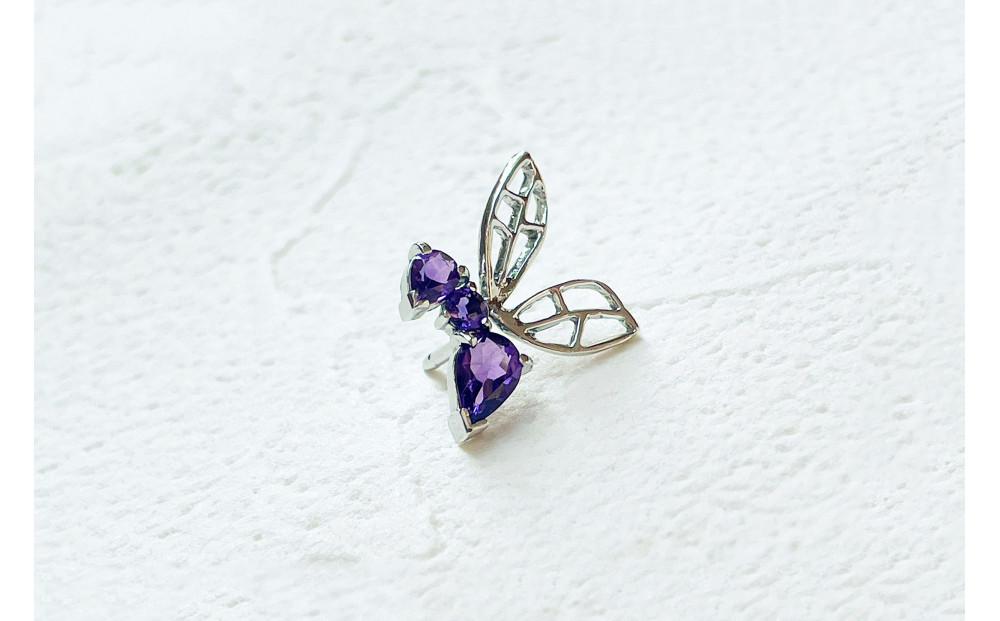 【プレゼント包装付き】ミツバチ ピンバッジ（SV /アメジスト）