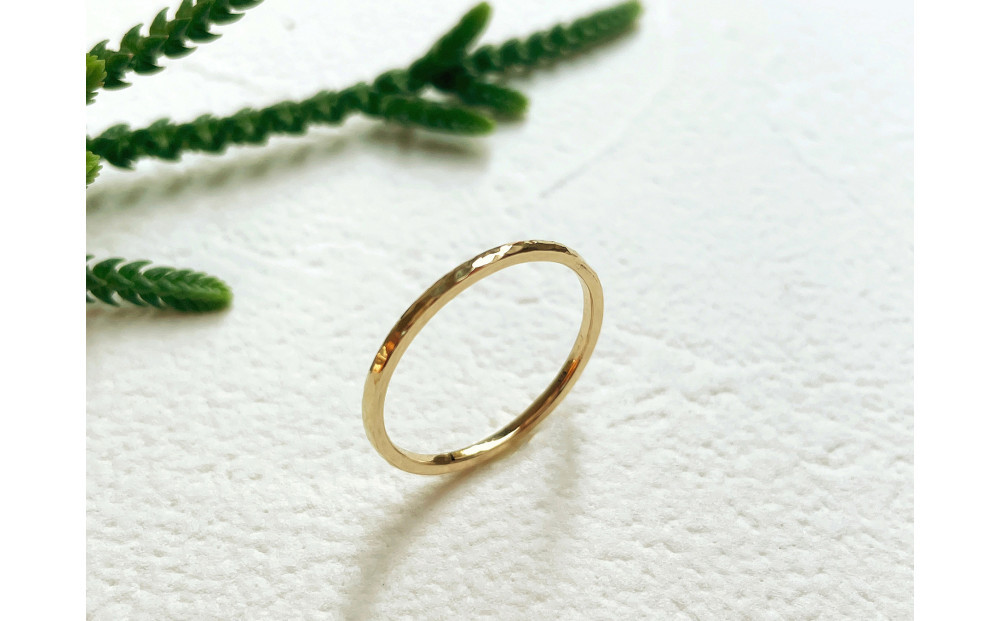 K18&nbsp;丸つち目&nbsp;厚リング（ハンドメイド）【サイズ：14号】