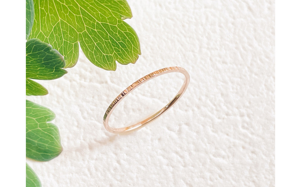 K18ピンクゴールド&nbsp;極細スジ&nbsp;リング（ハンドメイド）【サイズ：13号】