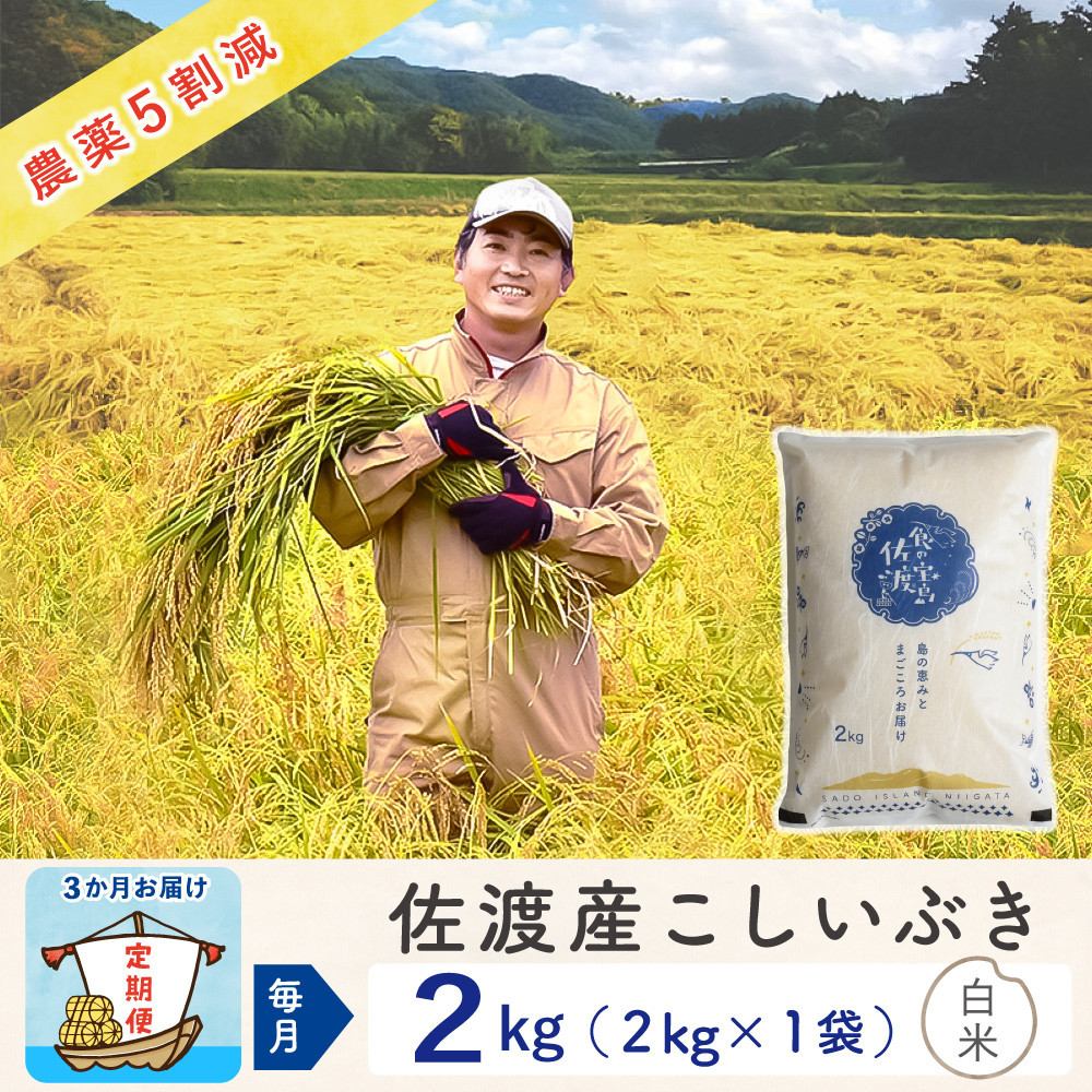 【新米予約&nbsp;3か月定期便】佐渡島産こしいぶき&nbsp;白米2Kg&nbsp;令和7年&nbsp;～農薬5割減～&nbsp;農家直送