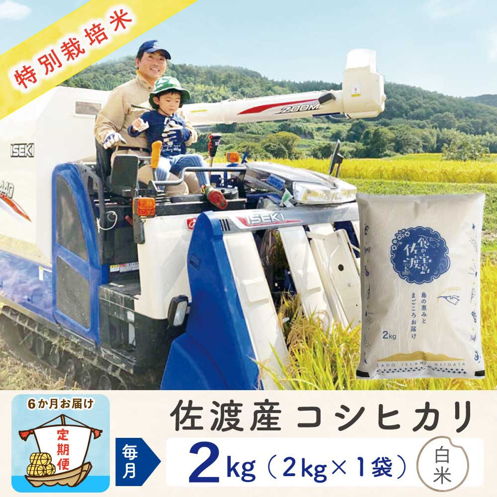 【6か月定期便】佐渡島産コシヒカリ&nbsp;白米2Kg&nbsp;令和7年&nbsp;特別栽培米&nbsp;農家直送