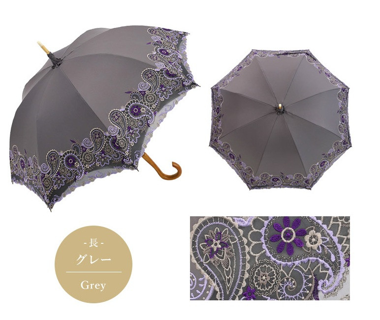 【シノワズリーモダン京都】女優日傘プレミアム&nbsp;ペイズリー更紗オーガンジー刺繍かわず張り長日傘&nbsp;グレー［&nbsp;京都&nbsp;日傘&nbsp;ブランド&nbsp;女優日傘&nbsp;完全遮光&nbsp;晴雨兼用&nbsp;おしゃれ&nbsp;軽量&nbsp;人気&nbsp;おすすめ&nbsp;ギフト&nbsp;プレゼント&nbsp;お取り寄せ&nbsp;通販&nbsp;送料無料&nbsp;ふるさと納税&nbsp;］