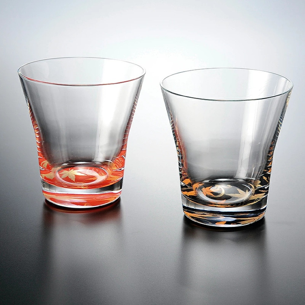 みよし漆器本舗&nbsp;ぬりもん&nbsp;de&nbsp;Verre&nbsp;フリーグラス&nbsp;紅葉&nbsp;ペアセット&nbsp;赤&nbsp;黒&nbsp;210ml