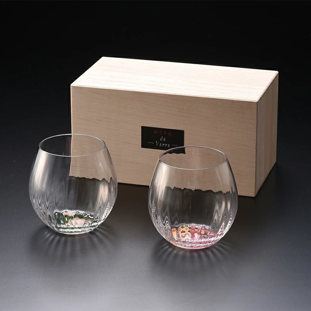 みよし漆器本舗&nbsp;紀州塗り&nbsp;ぬりもん&nbsp;de&nbsp;Verre&nbsp;タンブラーグラス&nbsp;ペアセット&nbsp;百合＆椿&nbsp;380ml