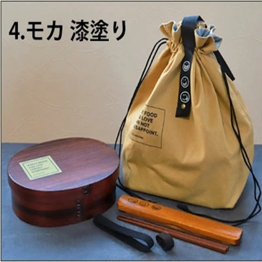 みよし漆器本舗&nbsp;曲げわっぱ&nbsp;6点セット&nbsp;英字ロゴお弁当箱&nbsp;900ml&nbsp;約19.5×15×高さ6.1cm&nbsp;小判型&nbsp;弁当箱&nbsp;1段&nbsp;杉&nbsp;モカ&nbsp;漆塗り
