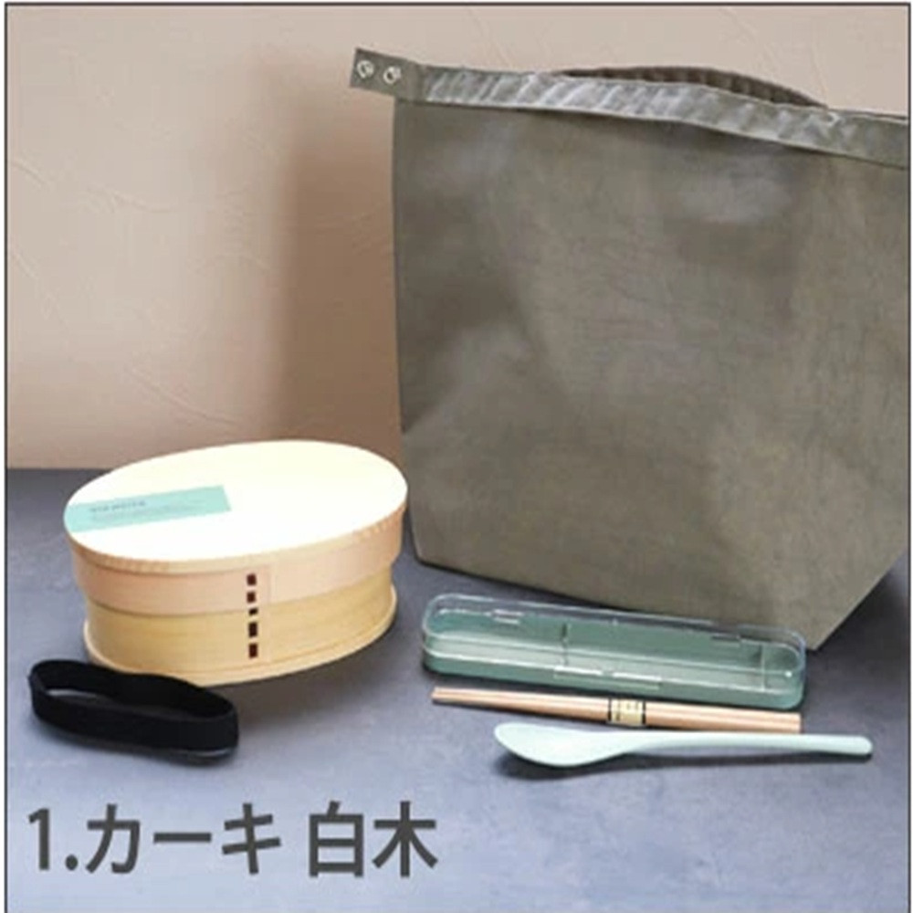 みよし漆器本舗&nbsp;曲げわっぱ&nbsp;6点セット&nbsp;お弁当箱&nbsp;600ml&nbsp;約17.5×11.5×高さ6.5cm&nbsp;くすみカラー&nbsp;弁当箱&nbsp;一段&nbsp;北欧風&nbsp;カーキ&nbsp;白木