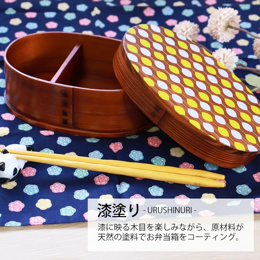 みよし漆器本舗&nbsp;曲げわっぱ&nbsp;お弁当箱&nbsp;600ml&nbsp;約17.5×11.5×高さ6.5cm&nbsp;小判型&nbsp;弁当箱&nbsp;一段&nbsp;北欧&nbsp;ドット&nbsp;水玉&nbsp;漆塗り