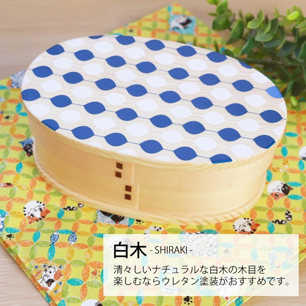 みよし漆器本舗&nbsp;曲げわっぱ&nbsp;お弁当箱&nbsp;600ml&nbsp;約17.5×11.5×高さ6.5cm&nbsp;小判型&nbsp;弁当箱&nbsp;一段&nbsp;北欧&nbsp;ドット&nbsp;水玉&nbsp;白木