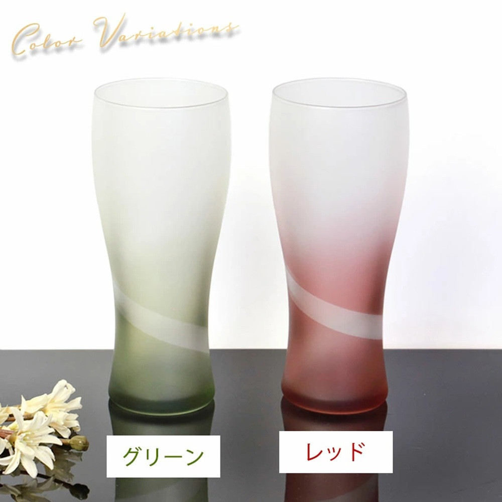 みよし漆器本舗&nbsp;ぬりもん&nbsp;de&nbsp;Verre&nbsp;ビアグラス&nbsp;ペアセット&nbsp;335ml&nbsp;シルキーライン&nbsp;2個&nbsp;紀州塗り&nbsp;グリーン／レッド