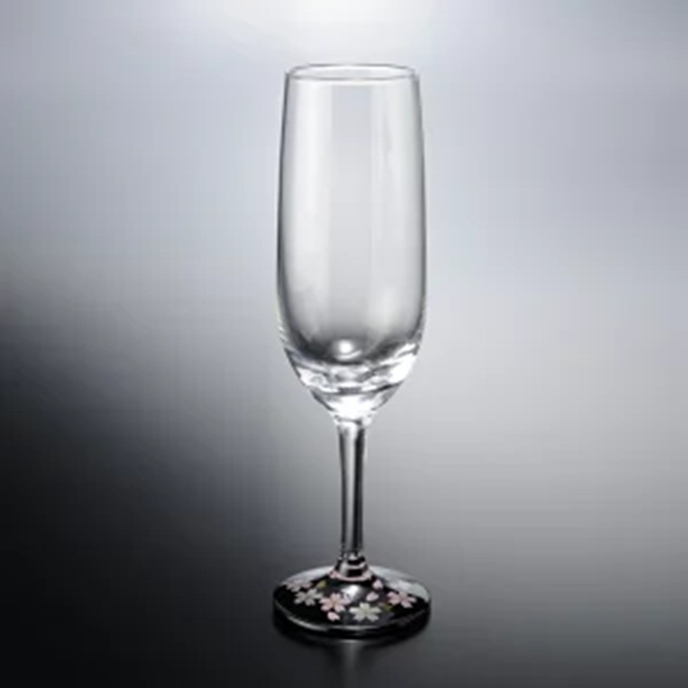 みよし漆器本舗&nbsp;紀州塗り&nbsp;ぬりもん&nbsp;de&nbsp;Verre&nbsp;トールシャンパン&nbsp;蒔絵&nbsp;桜&nbsp;黒&nbsp;185ml