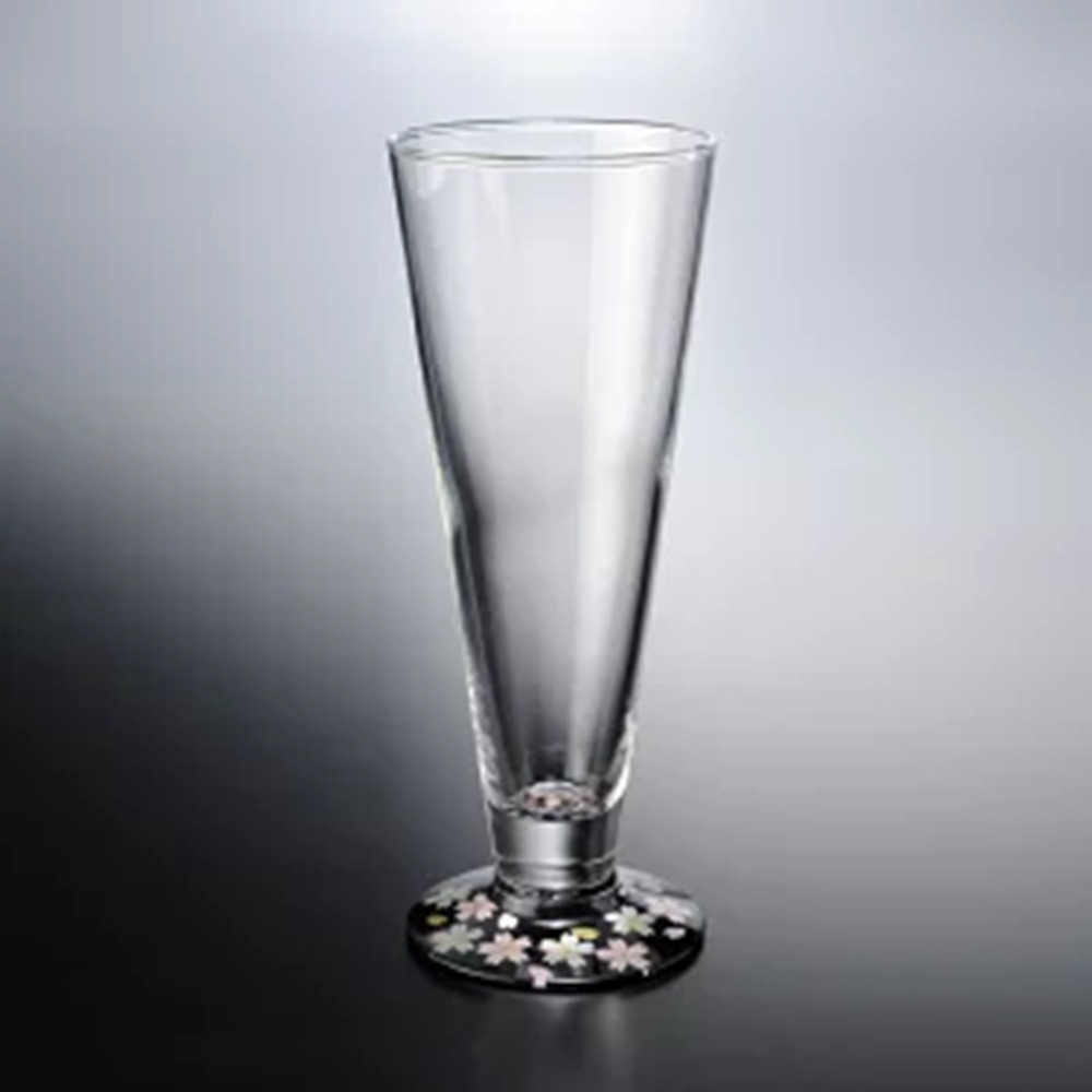 みよし漆器本舗&nbsp;紀州塗りビールグラス&nbsp;ぬりもん&nbsp;de&nbsp;Verre&nbsp;蒔絵&nbsp;桜&nbsp;黒&nbsp;285ml