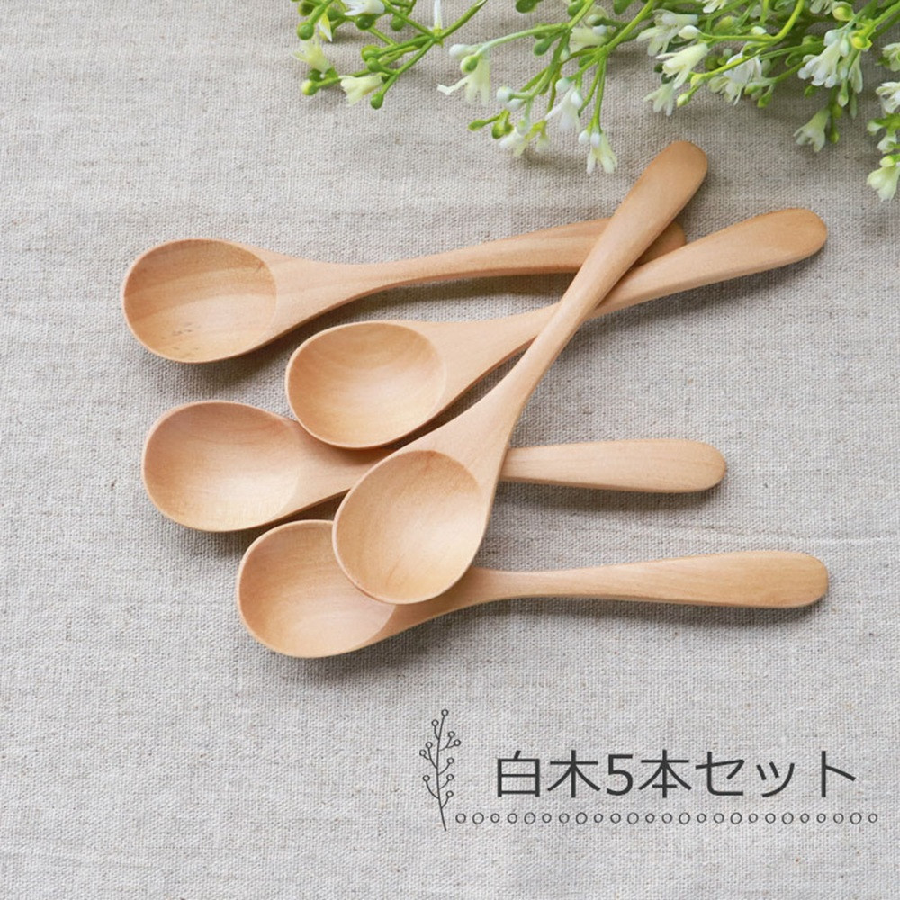 みよし漆器本舗&nbsp;ティースプーン&nbsp;食洗機対応&nbsp;12.7cm&nbsp;5本セット&nbsp;木製&nbsp;北欧風&nbsp;カトラリー&nbsp;紀州PROコート&nbsp;白木