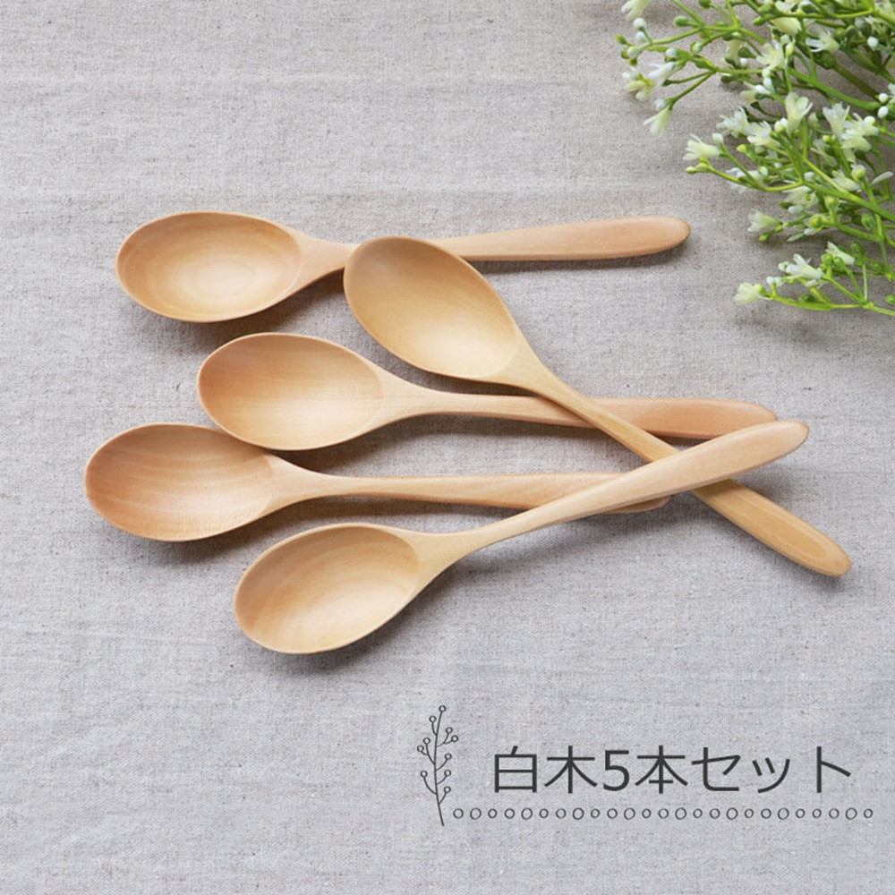 みよし漆器本舗&nbsp;天然木製&nbsp;カレースプーン&nbsp;食洗機対応&nbsp;18cm&nbsp;5本セット&nbsp;木製&nbsp;紀州PROコート&nbsp;白木