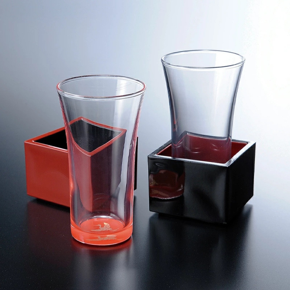 みよし漆器本舗&nbsp;紀州塗り&nbsp;ぬりもん&nbsp;de&nbsp;Verre&nbsp;一口グラス&nbsp;マスセット&nbsp;赤&nbsp;黒&nbsp;ペアセット（鶴・亀）&nbsp;グラス：100ml／マス：90ml
