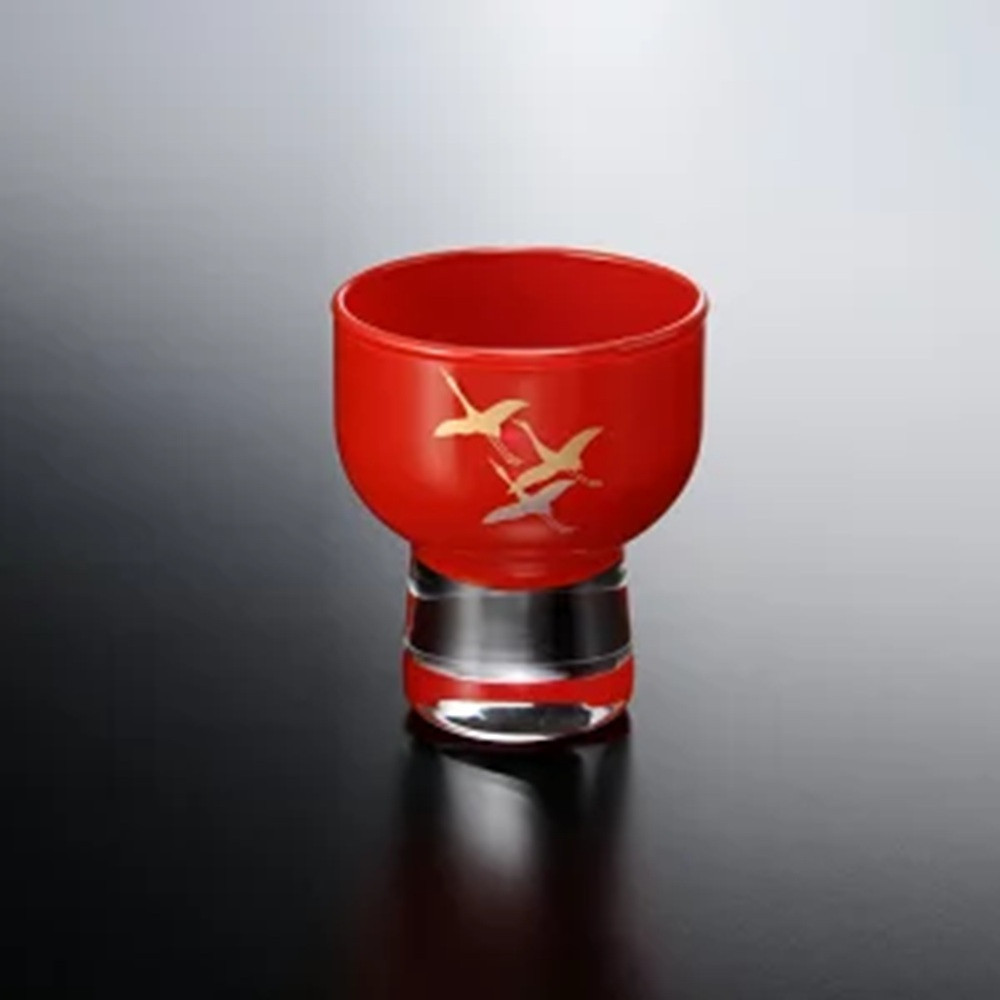 みよし漆器本舗&nbsp;紀州塗り&nbsp;ぬりもん&nbsp;de&nbsp;Verre&nbsp;盃&nbsp;蒔絵&nbsp;千羽鶴&nbsp;赤&nbsp;70ml