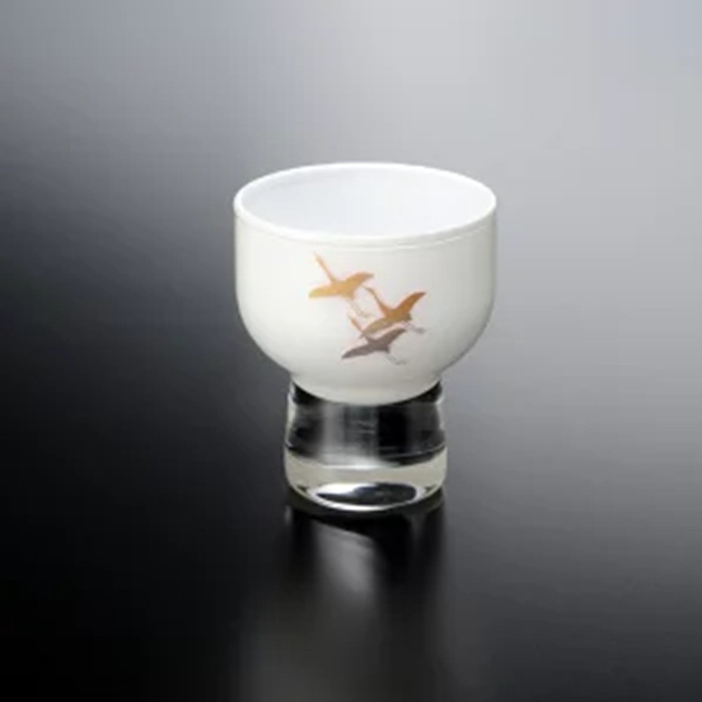 みよし漆器本舗&nbsp;紀州塗り&nbsp;ぬりもん&nbsp;de&nbsp;Verre&nbsp;盃&nbsp;蒔絵&nbsp;千羽鶴&nbsp;白&nbsp;70ml